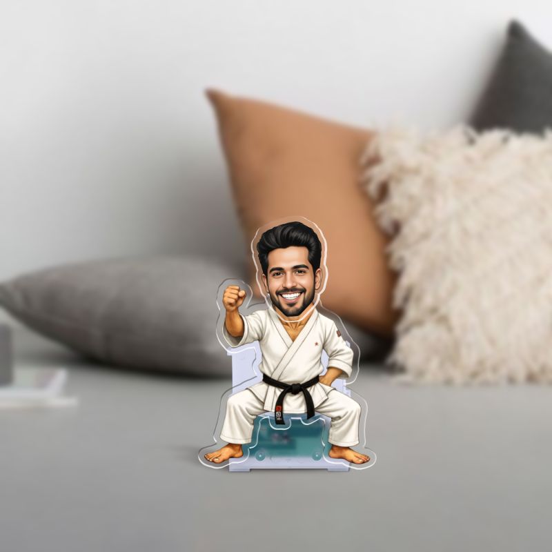 Personalized Bobblehead Caricature with Solar Powered Moving Head for Car Dashboard, Office, Home & Tabletop Decor Gift for Karate Master & Funny Gift for Friends